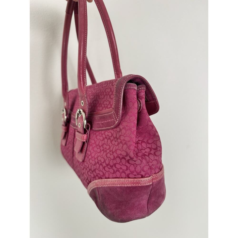 Vintage Coach Soho 7080 Pink Signature Jacquard Suede Flap Satchel Y2K Bag Rare - Picture 9 of 13
